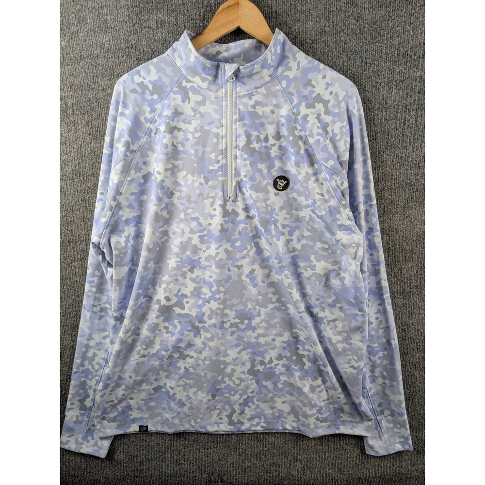 Sunday Swagger Womens XL Quarter Zip Pullover Blue Camo Shaka Logo Active Top